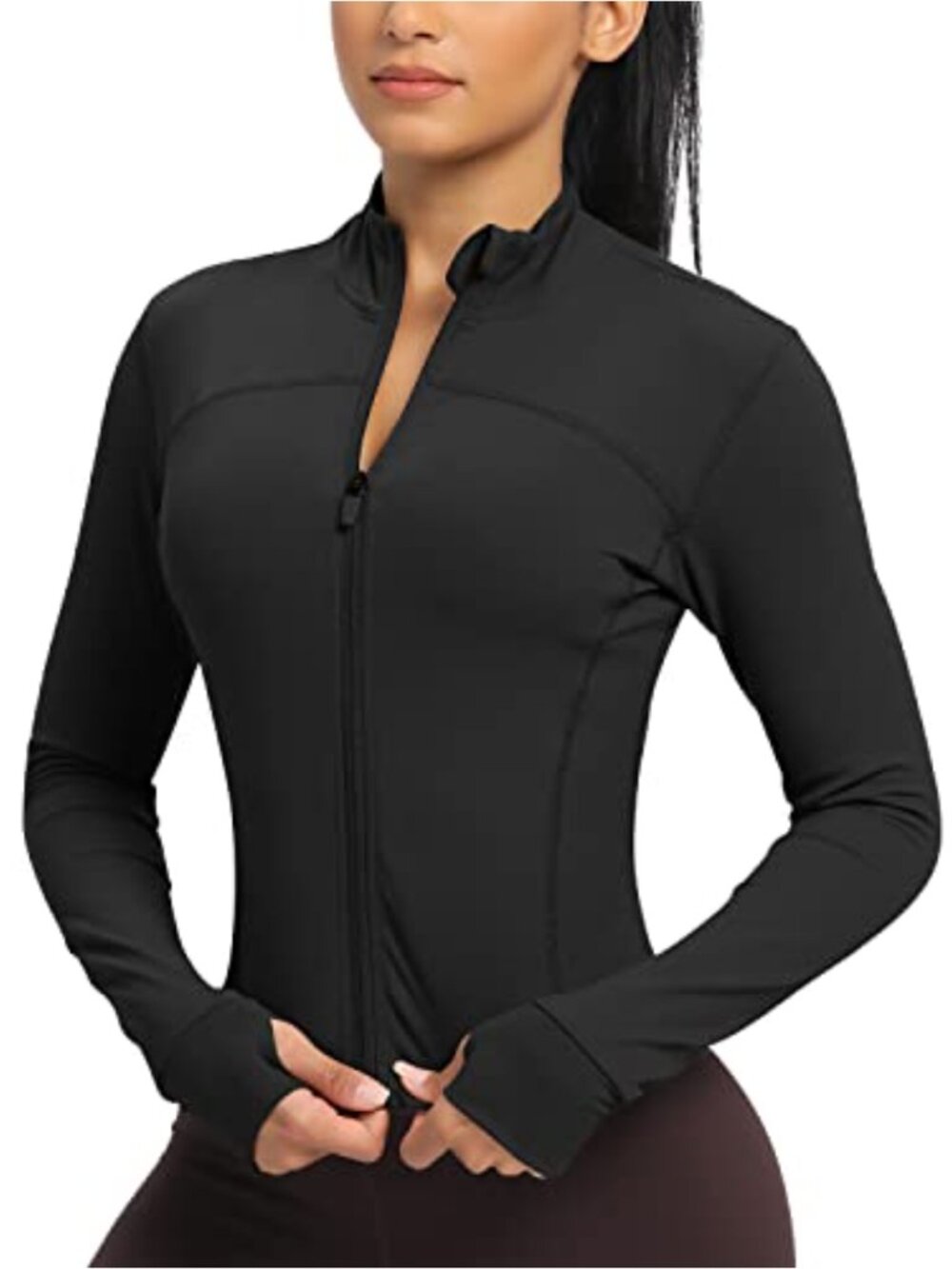 Zip Up Athletic Crop Jacket for Women Running Yoga Thumb Holes